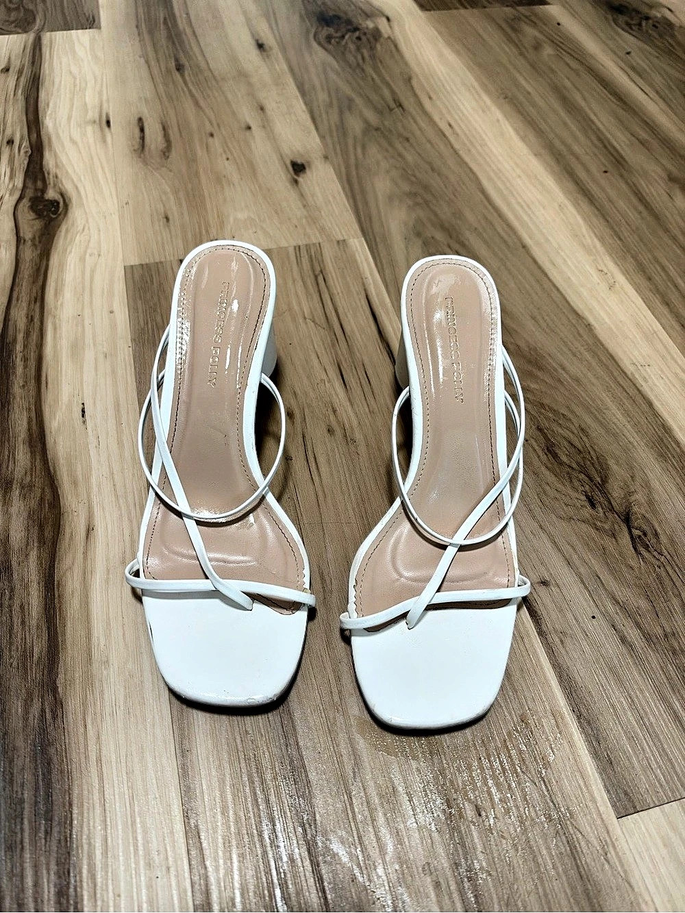 Princess Polly White Strappy Square Toe Block Heel size 8